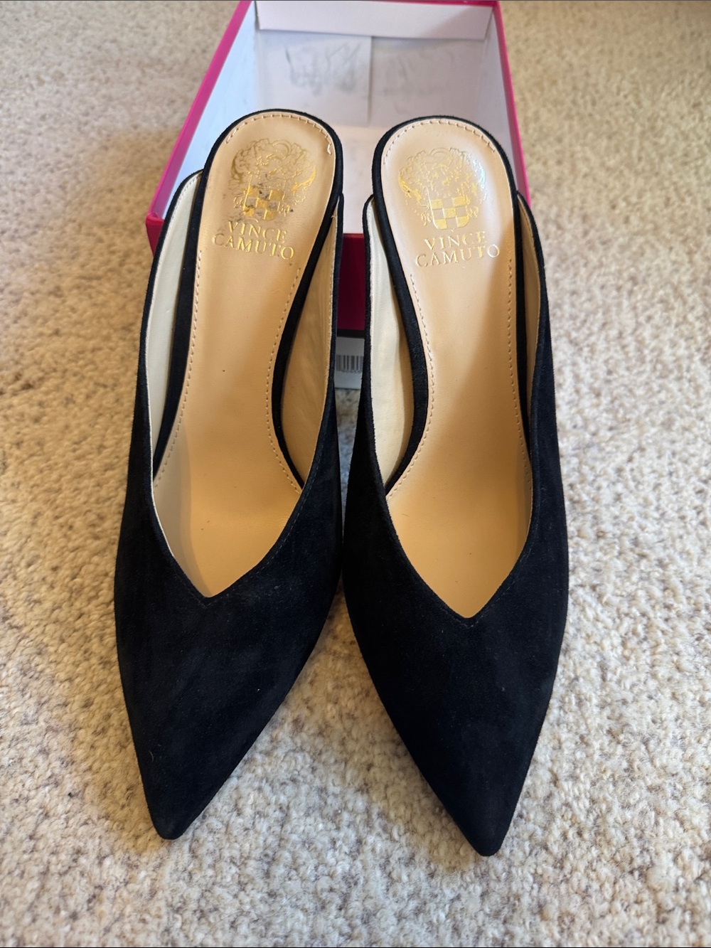Vince Camuto Black Pointed Suede Slip-On Mule